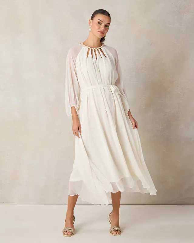 Women Cream Embellished Maxi Dress sold by Redtag