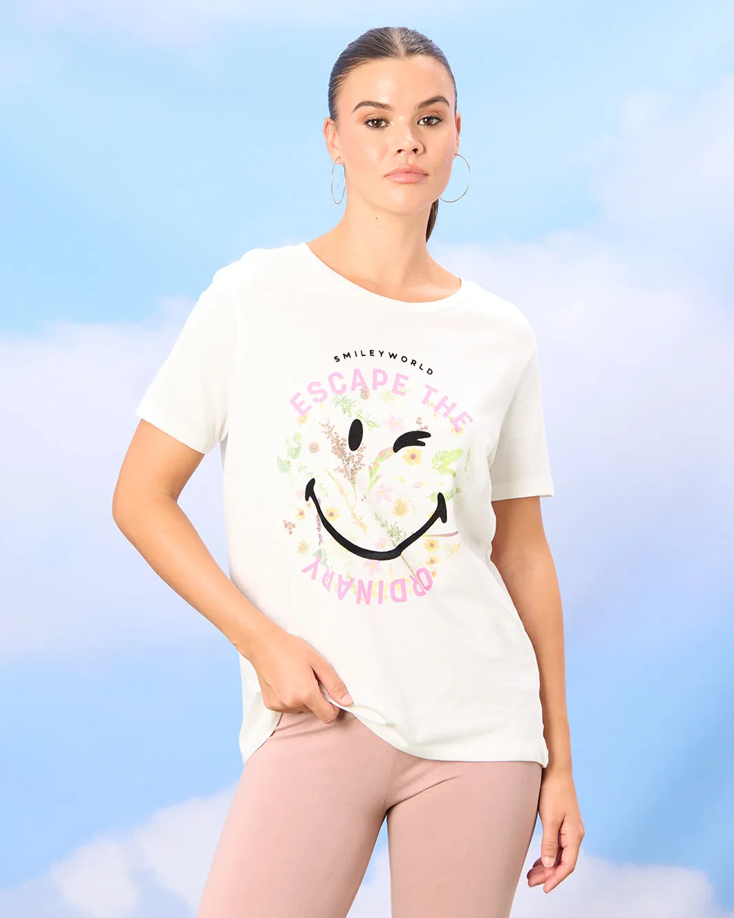 Women Ivory Smiley Printed T-Shirt sold by Redtag