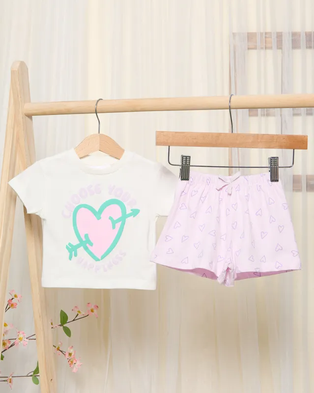 Infant Girls White Heart Print Short Set (2 Piece) sold by Redtag