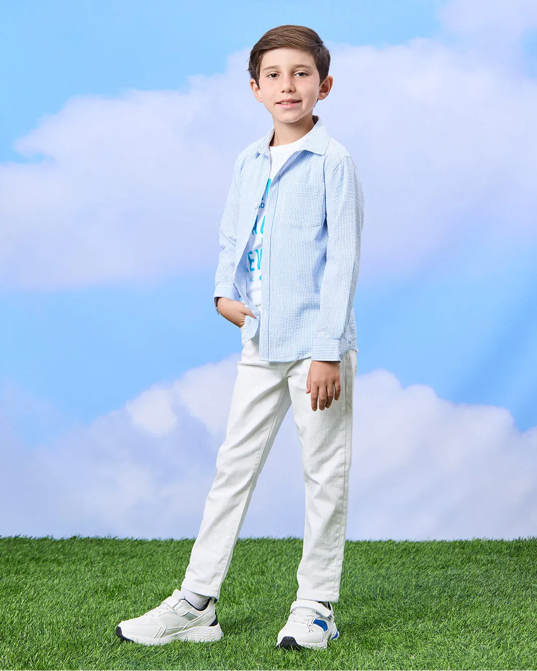 Boys Blue Shirt And White T-Shirt Set (2 Piece) sold by Redtag product image thumbnail 3