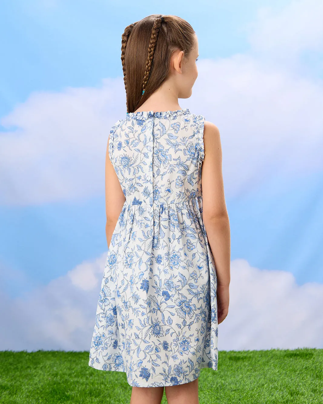 Girls Blue Floral Printed Dress sold by Redtag product image thumbnail 3