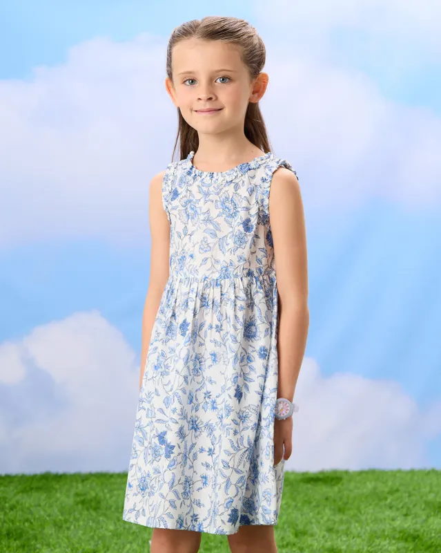 Girls Blue Floral Printed Dress sold by Redtag