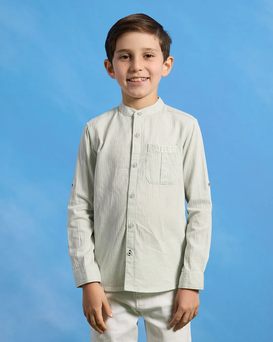 Boys Mint Mandarin Collar Shirt sold by Redtag product image thumbnail 2