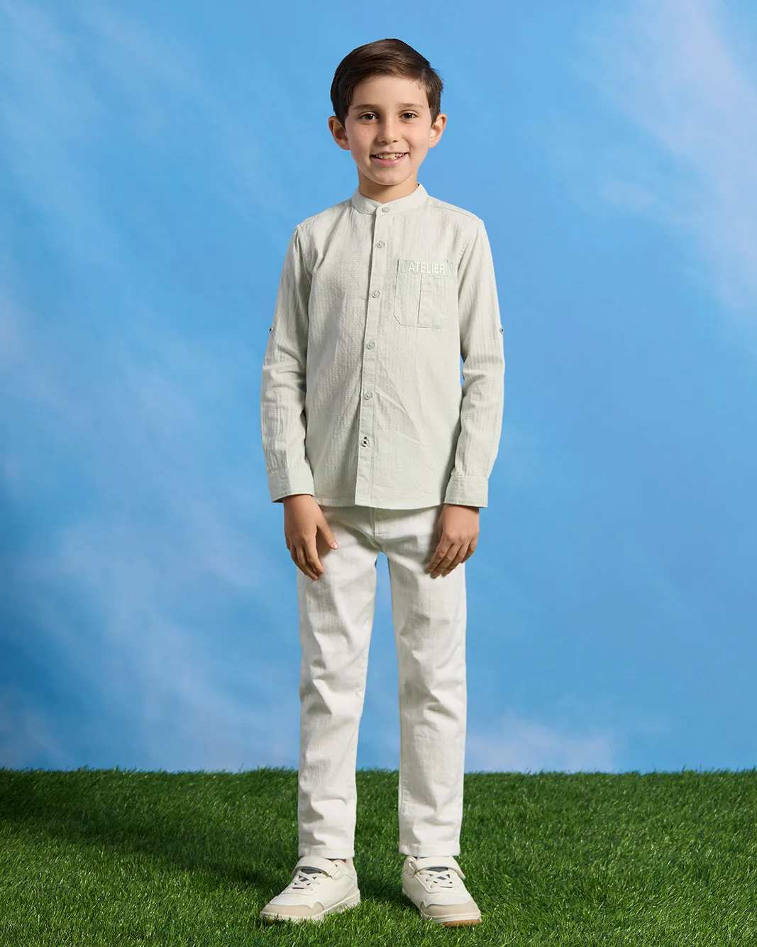 Boys Mint Mandarin Collar Shirt sold by Redtag