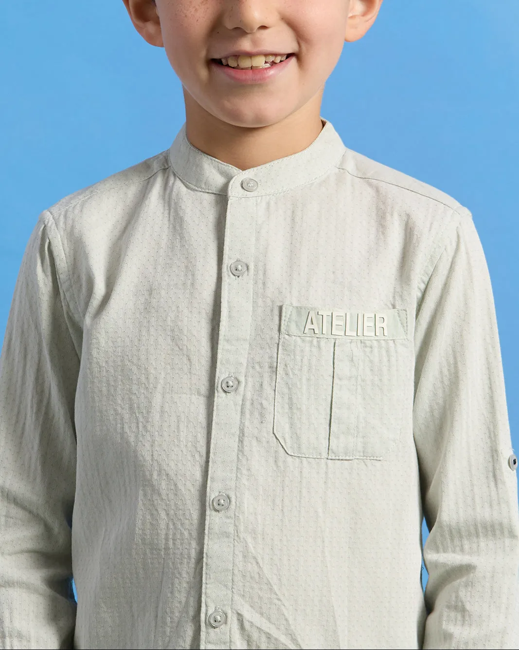 Boys Mint Mandarin Collar Shirt sold by Redtag product image thumbnail 4