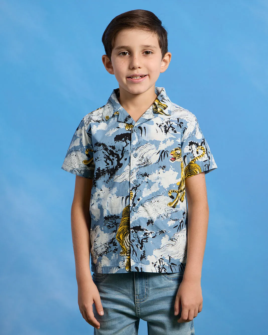 Boys Blue Tiger Print Shirt And T-Shirt Set (2 Piece) sold by Redtag product image thumbnail 2