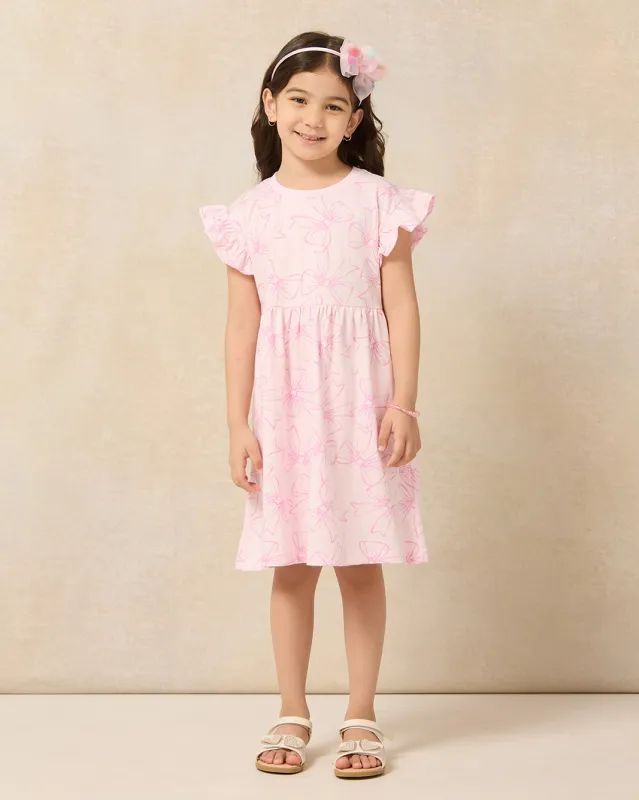 Girls Pink Bow Short Sleeve Dress sold by Redtag