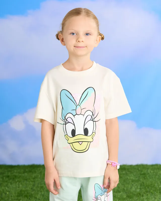 Girls Yellow Daisy Duck Sequins Boxy T-Shirt sold by Redtag
