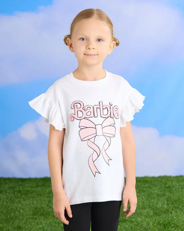 Girls White Barbie Sequins T-Shirt sold by Redtag