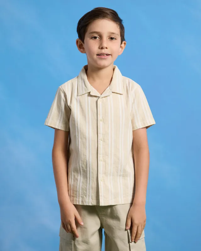 Boys Beige Striped Short Sleeve Shirt sold by Redtag