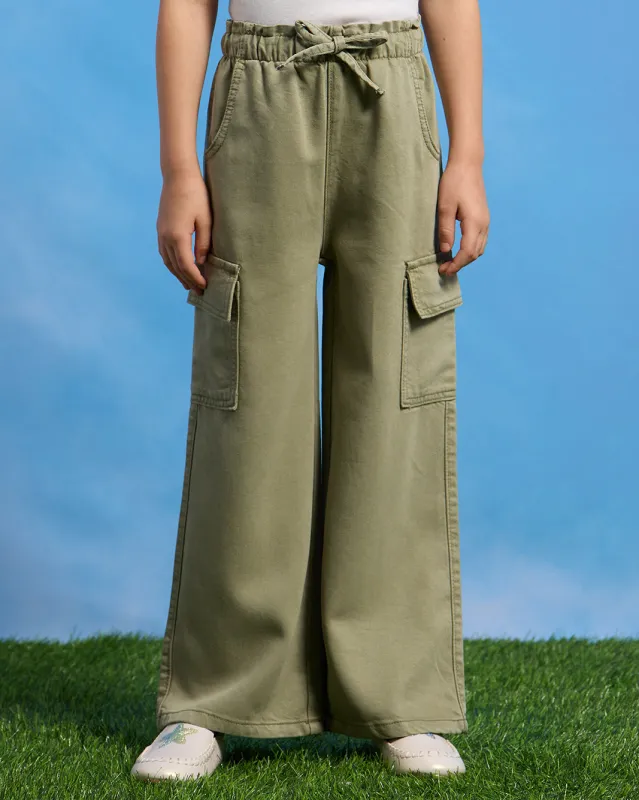 Girls Green Wide leg Casual Trouser With Cargo Pockets sold by Redtag