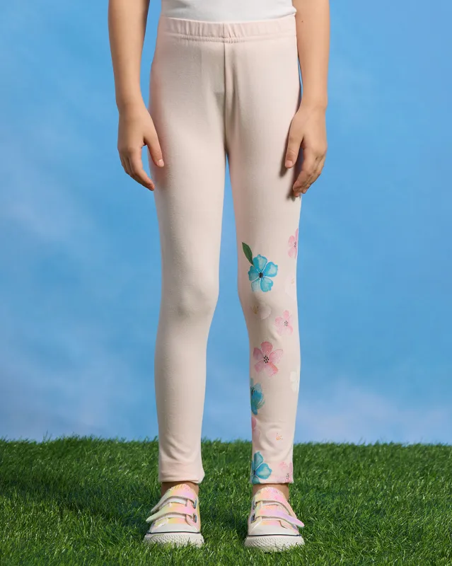 Girls Pink Floral Placement Print  Leggings sold by Redtag