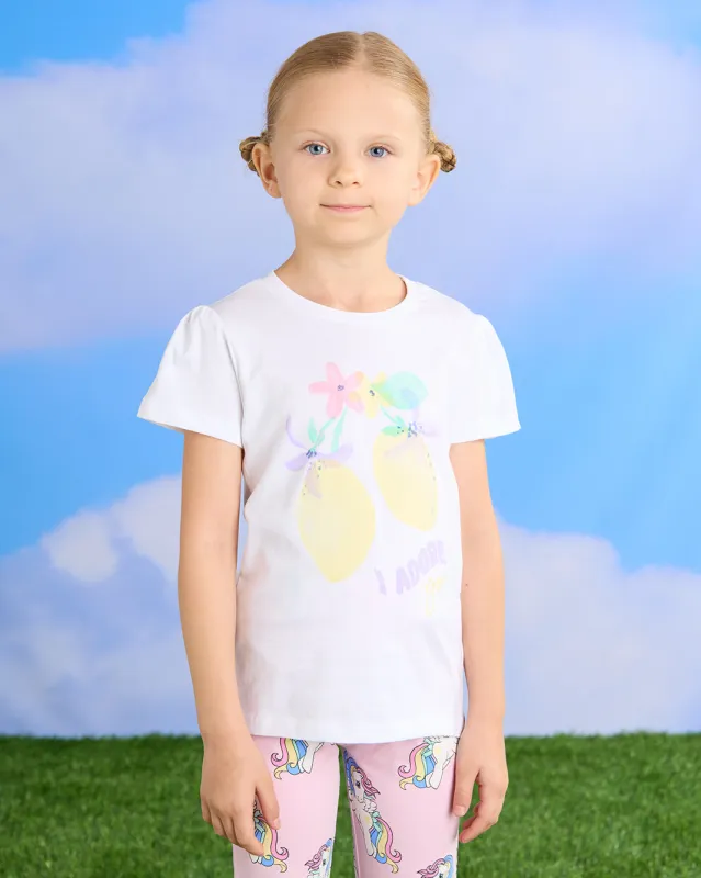 Girls White Lemon Placement Print T-Shirt sold by Redtag