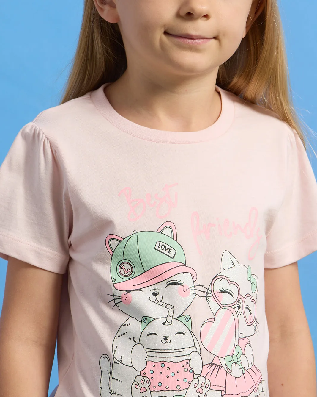Girls Pink Cat Placement Print T-Shirt sold by Redtag product image thumbnail 4