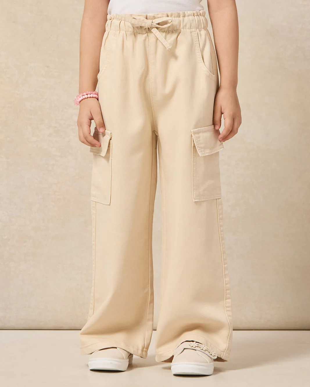 Girls Beige Wide leg Casual Trouser With Cargo Pockets sold by Redtag
