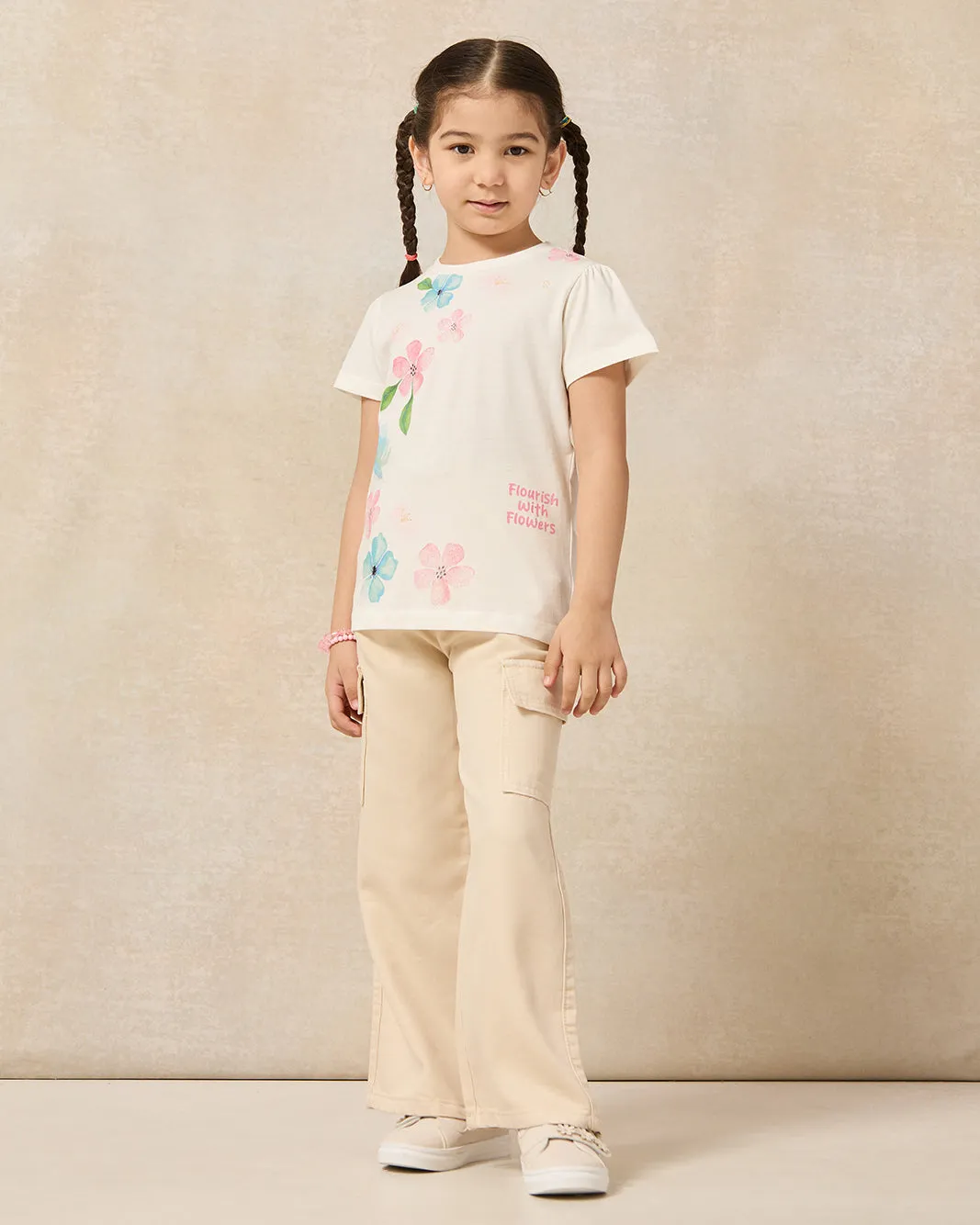 Girls Beige Wide leg Casual Trouser With Cargo Pockets sold by Redtag product image thumbnail 2