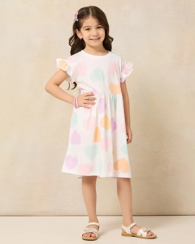 Girls White Heart Frill Sleeve Boxy Knit Dress sold by Redtag