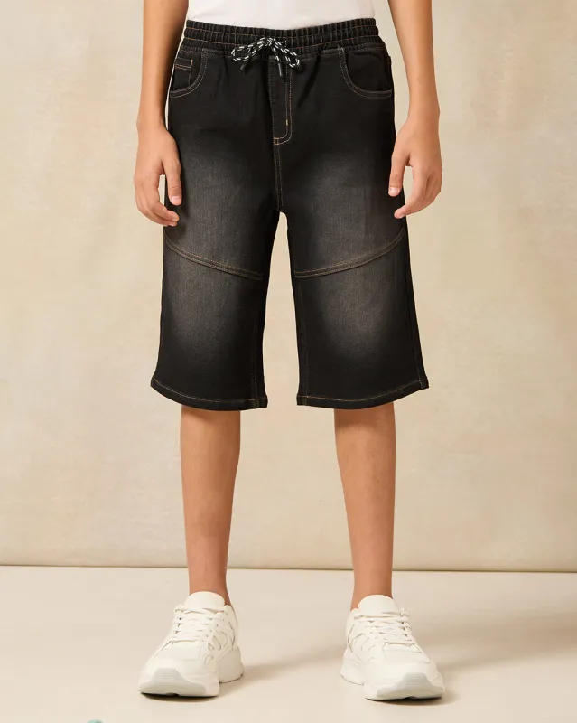 Senior Boys Black Denim Short sold by Redtag
