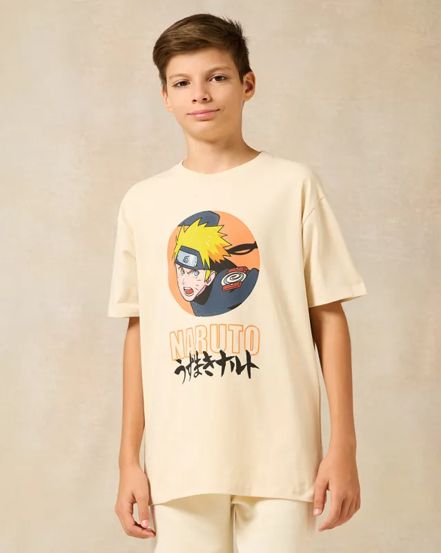 Senior Boys Beige Naruto Printed T-Shirt sold by Redtag