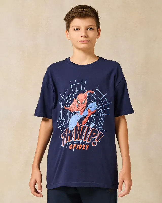 Senior Boys Navy Spiderman Printed T-Shirt sold by Redtag