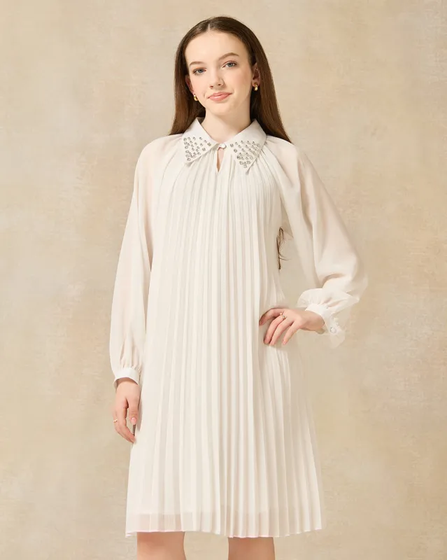White Collared Pleated Dress sold by Redtag