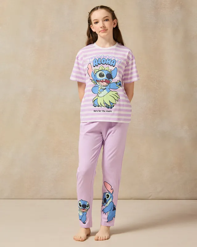 Senior Girls Purple Stitch Print Pyjama Set (2 Piece) sold by Redtag