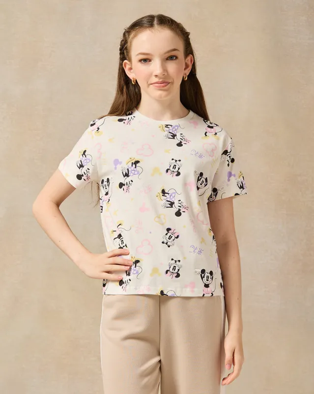 Senior Girls White Minnie Mouse Printed T-Shirt sold by Redtag