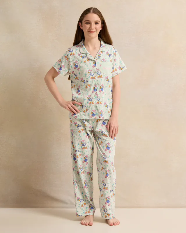 Senior Girls Mint Daisy Button Front Pajama Set (2 Piece) sold by Redtag