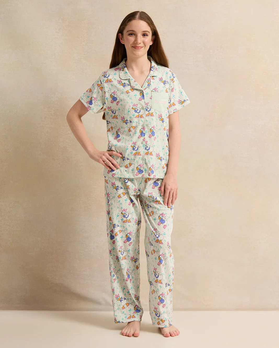 Senior Girls Mint Daisy Button Front Pajama Set (2 Piece) sold by Redtag