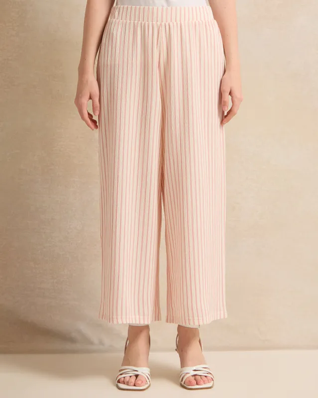 Senior Girls Cream And Pink Striped Crepe Culottes sold by Redtag