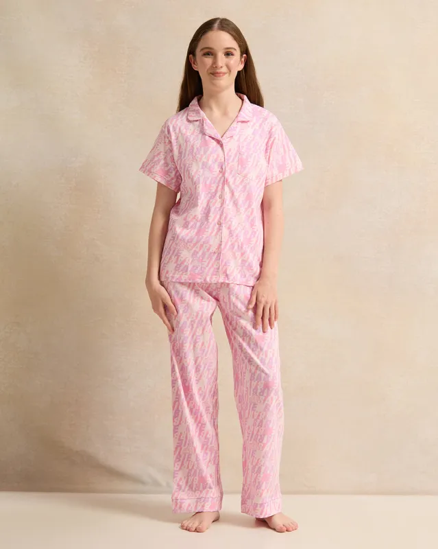 Senior Girls Pink Printed Pyjama Set (2 Piece) sold by Redtag