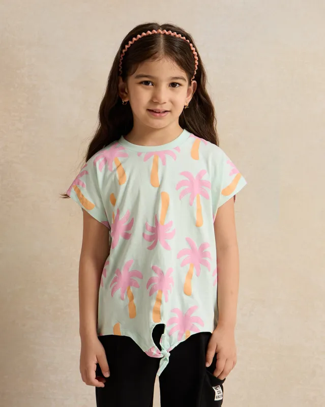 Girls Green Printed Crop T-Shirt sold by Redtag