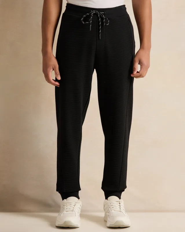 Men Black Jacquard Active Pants sold by Redtag