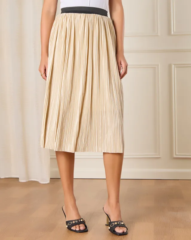 Women Gold Pleated Skirt sold by Redtag