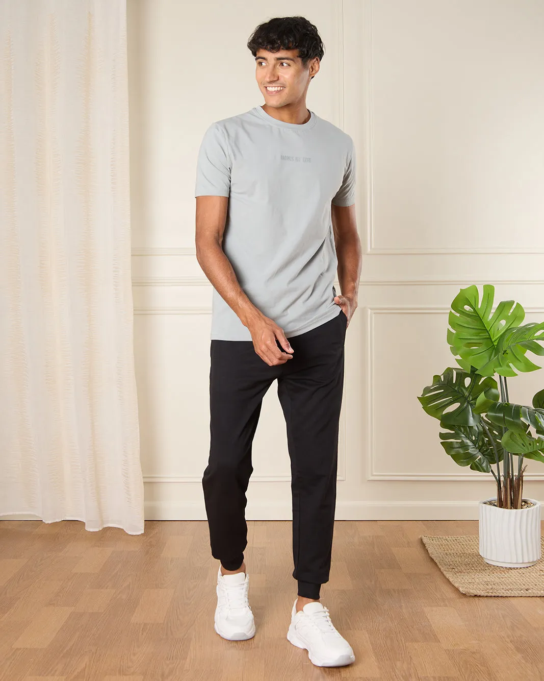 Men Black Solid Active Pants sold by Redtag product image thumbnail 2