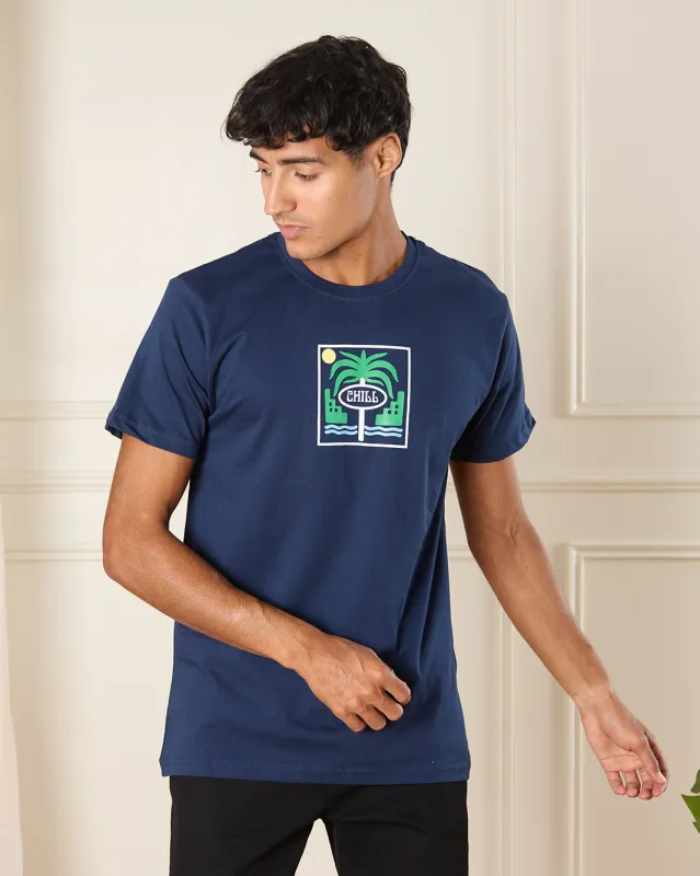 Men Navy Chill Print T-Shirt sold by Redtag