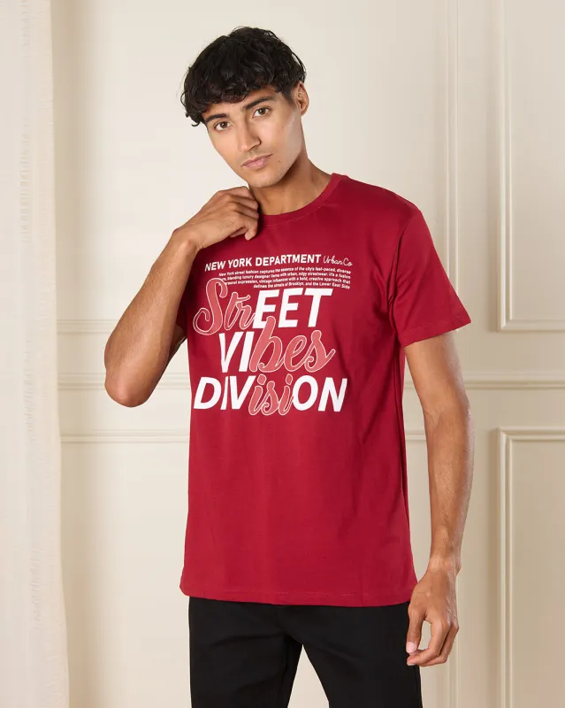 Men Red Sweet Vibes Print T-Shirt sold by Redtag