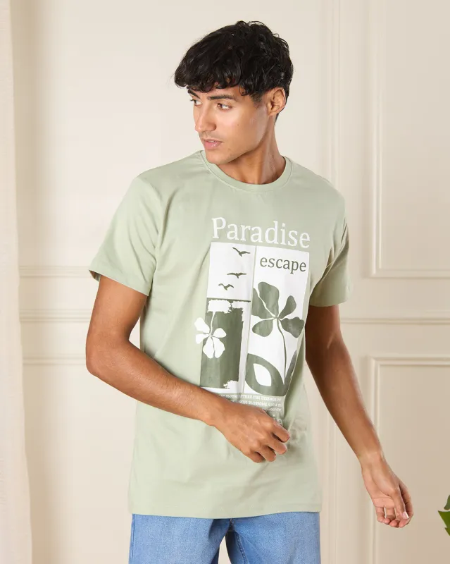 Men Green Paradise Escape Print T-Shirt sold by Redtag