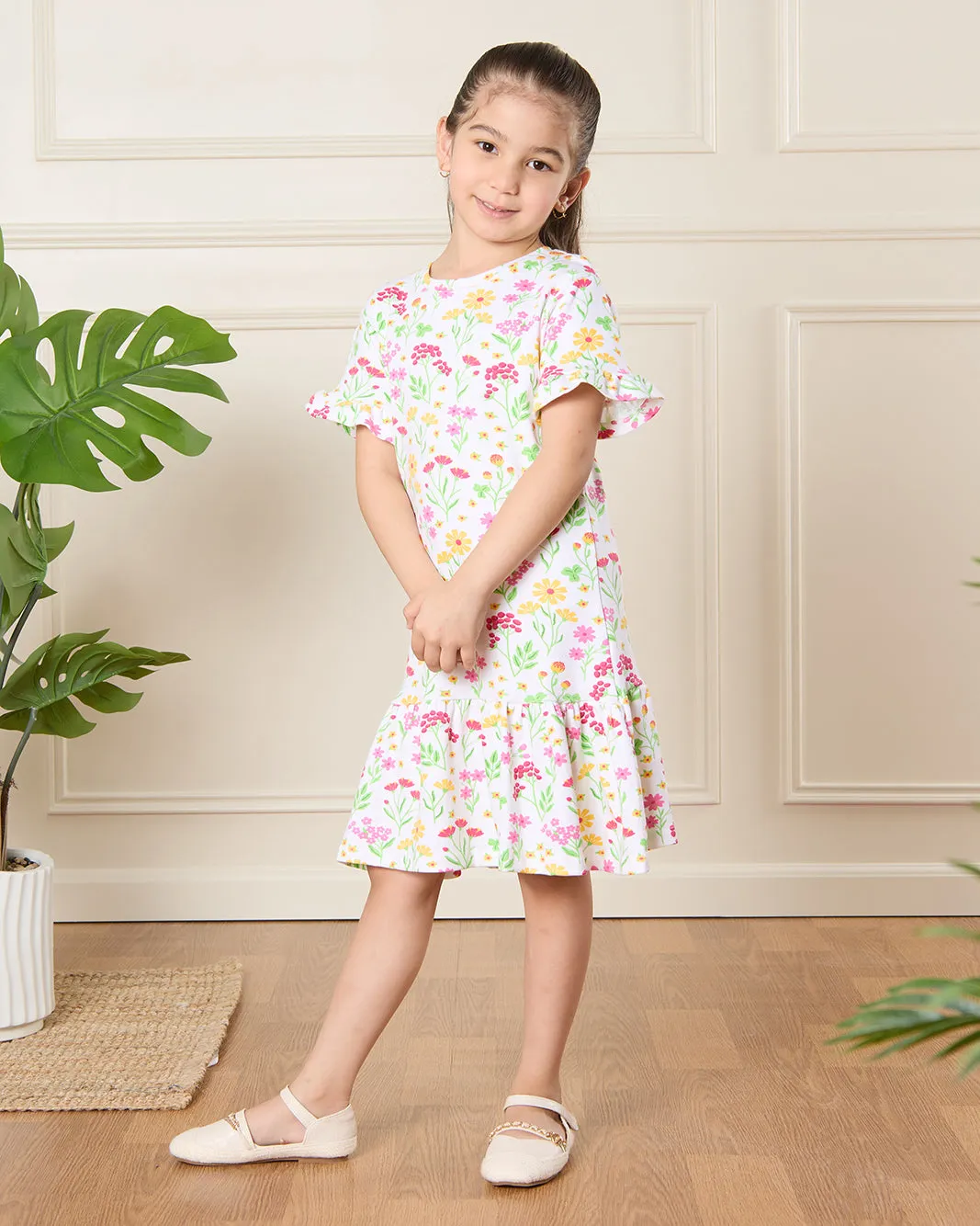 Girls White Floral Print Dress sold by Redtag