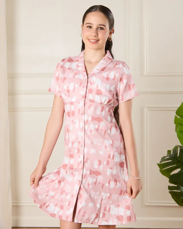 Senior Girls Pink Printed Casual Dress sold by Redtag