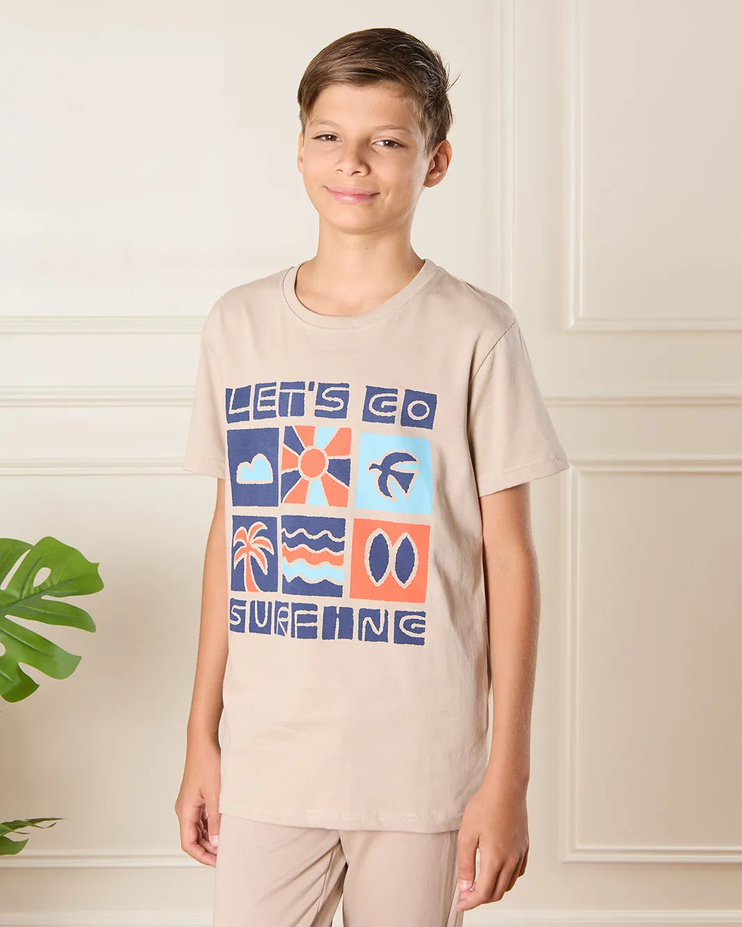 Senior Boys Beige Printed T-Shirt sold by Redtag