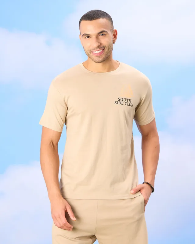 Men Beige Basic Graphic T-shirt sold by Redtag