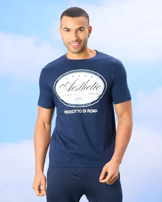 Men Navy Basic Graphic T-shirt sold by Redtag