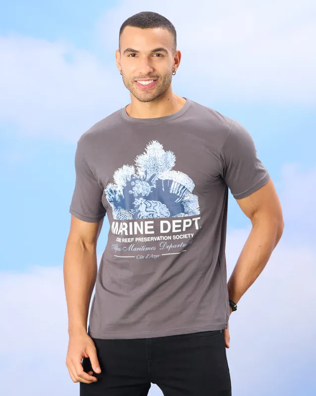 Men Charcoal Basic Graphic T-shirt sold by Redtag