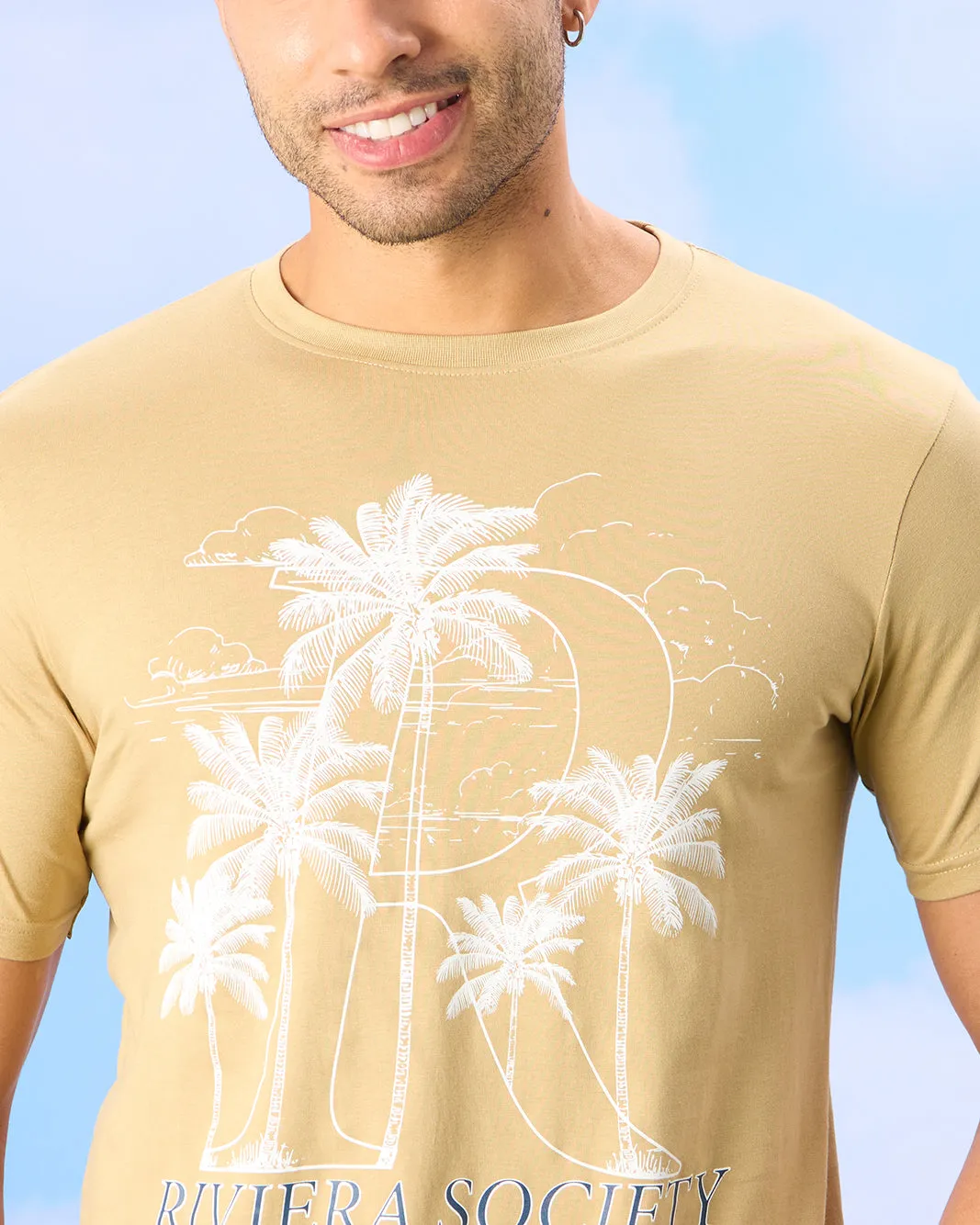 Men Beige Basic Graphic T-shirt sold by Redtag product image thumbnail 4