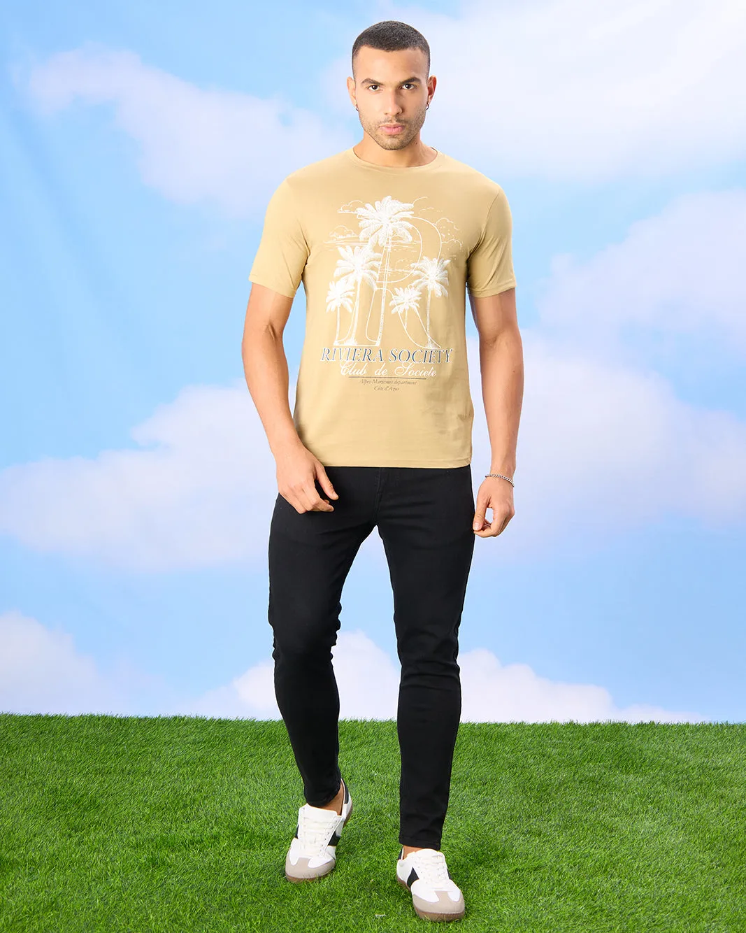 Men Beige Basic Graphic T-shirt sold by Redtag product image thumbnail 2