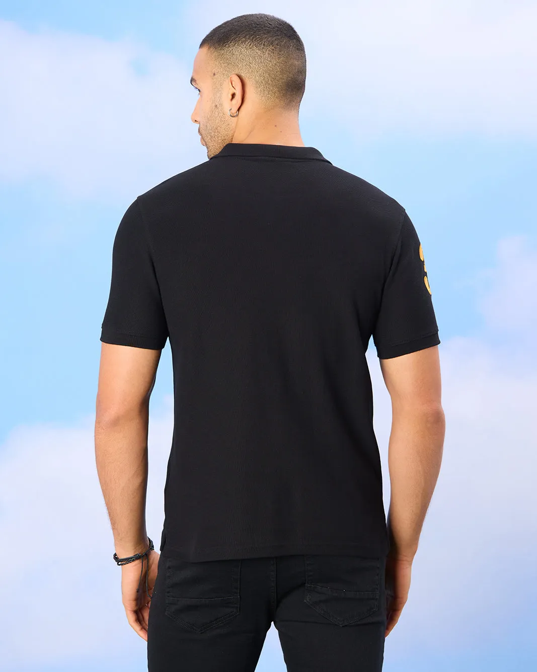 Men Black Yarn Dyed Polo Shirt sold by Redtag product image thumbnail 3