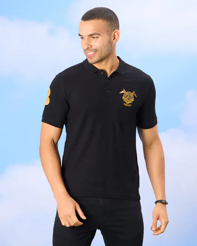 Men Black Yarn Dyed Polo Shirt sold by Redtag