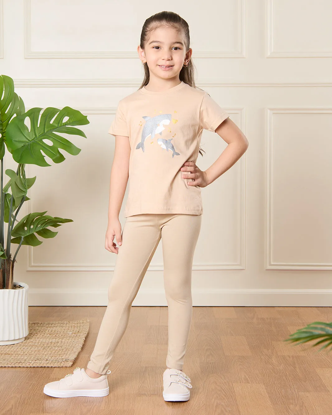Girls Beige Solid Leggings sold by Redtag product image thumbnail 2