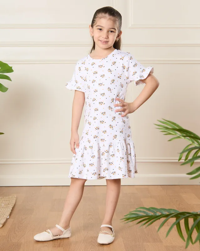 Girls White Stares Print Dress sold by Redtag